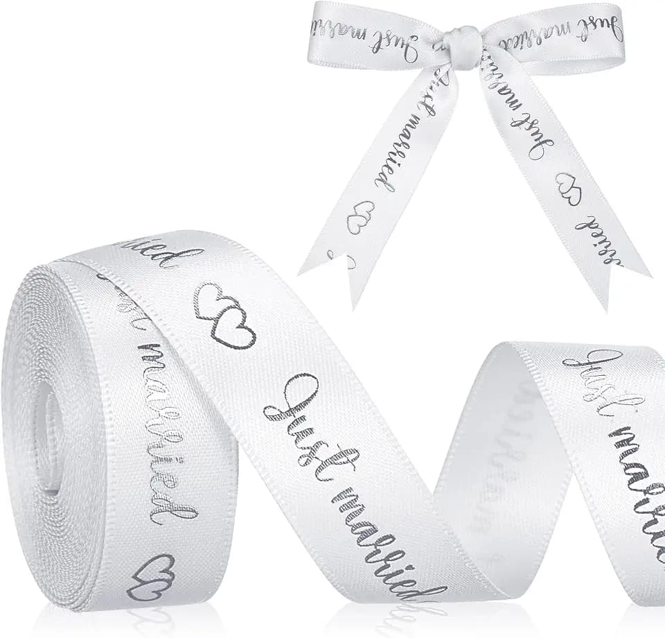 Xinnun Hochzeit Schleifenband Just Married 4,5 m x 15 mm, Silber