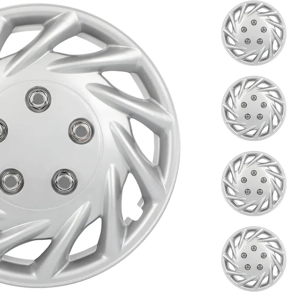 SCITOO Rust-Proof 14-Inch Silver Hubcaps 4-Pack, Quick fit for Various Vehicles, Beautiful Look