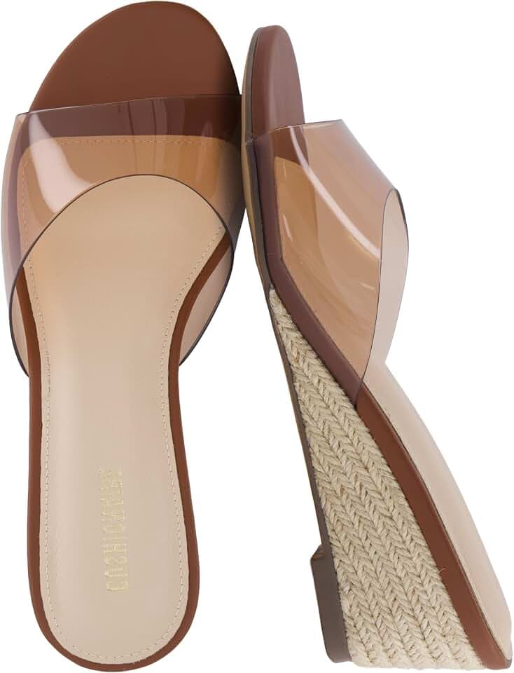 CUSHIONAIRE Brit Dress Wedge Sandals for Women, Clear Slip-On Espadrille Heels with Soft Memory Foam Comfort