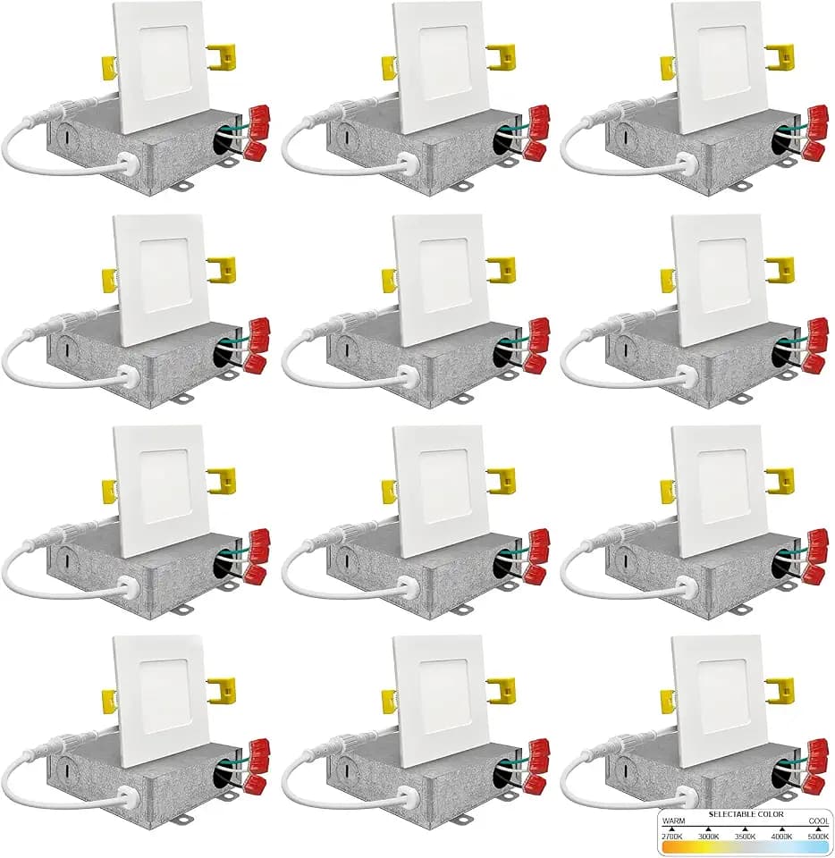 NUWATT 12 PK Square 3 Inch LED Recessed Lighting, CCT 2700K-5000K, Dimmable