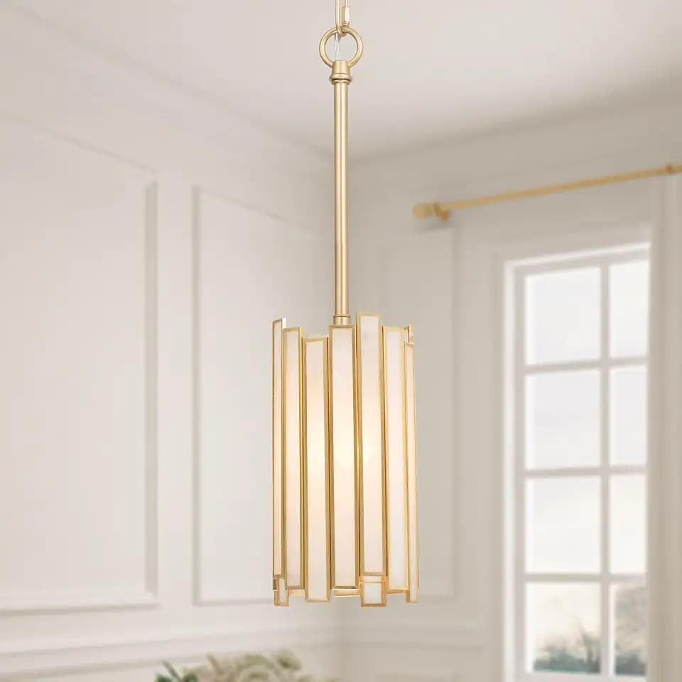 KSANA Gold Pendant Lights Kitchen Island, Kitchen Pendant Lighting Over Island with Cream Glass Shade, Modern Gold Pendant Light Fixtures for Dining Table, Bedside, Tableside, Hallway, 4.3''D x 18''H