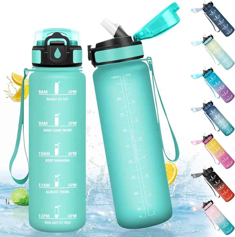 HoneyHolly Trinkflasche 1L, BPA-Frei, Trinkflasche Kohlensäure Geeignet, Wasserflasche Auslaufsicher, Sportflasche mit Strohhalm, Wasserflasche Sport für Fahrrad, Fitness, Laufen, Wandern