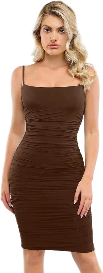 Popilush Ruched Bodycon Dresses for Women with Shapewear