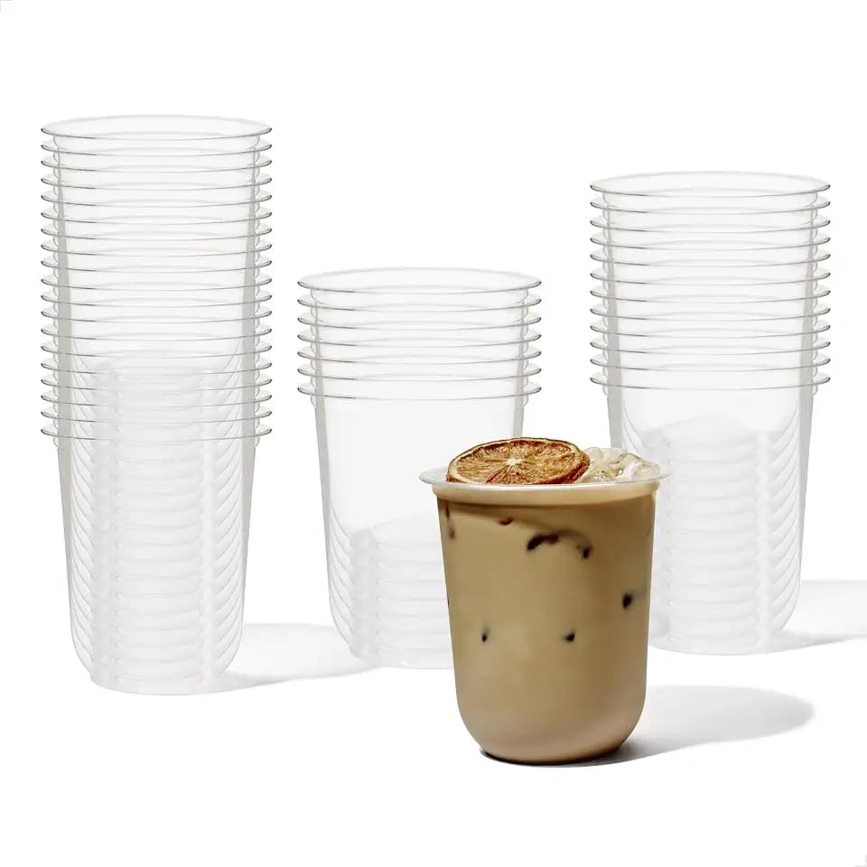TOSSWARE NATURAL 16oz Arc - Plant Based 98mm Clear Cold Cups - Plastic Alternative for Parties, Bachelorettes, Weddings - Recyclable - Set of 1000