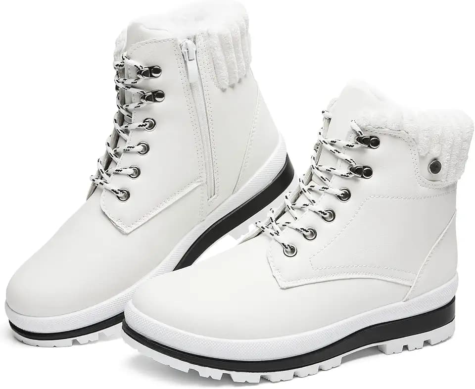 Womens Waterproof Ankle Boots for Outdoor (Non Slip Outsole),Fashion Combat Boots with Side Zipper,Warm Fur Lined Winter Snow Boots