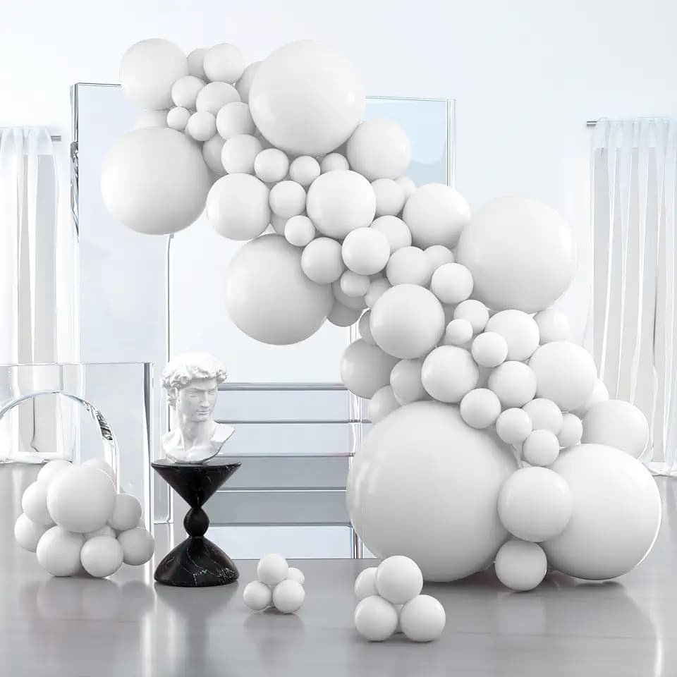 PartyWoo White Balloons 127pcs Matte White Latex Balloons Different Sizes