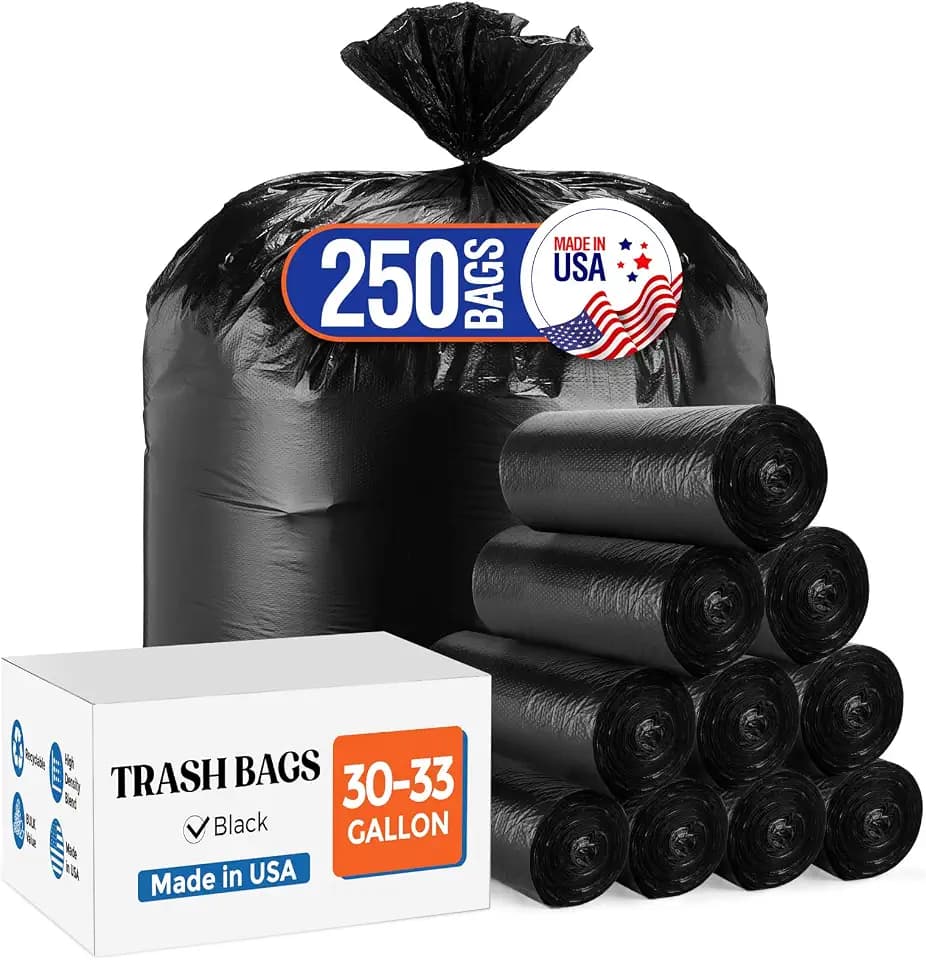 Delxo 30-33 Gallon Trash Bags, 250 Count Bulk Value Black Large Garbage Bag