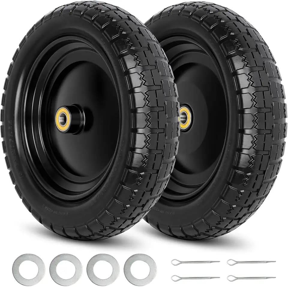 GICOOL 13'' 4.00-6'' Flat Free Solid Wheelbarrow Tire and Wheel, 2 Pack