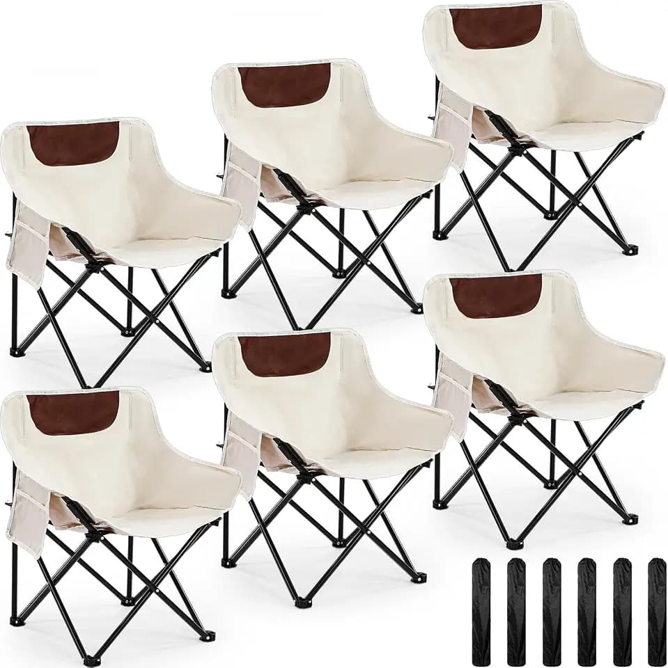 FairySandy 6 Pack Portable Camping Chairs Lightweight Folding Camp Chair Compact Backpacking Chairs with Storage Bag, Thicken 600D Oxford, Supports 330Lbs, Lawn Chair for Hiking, Beach, Fishing, White