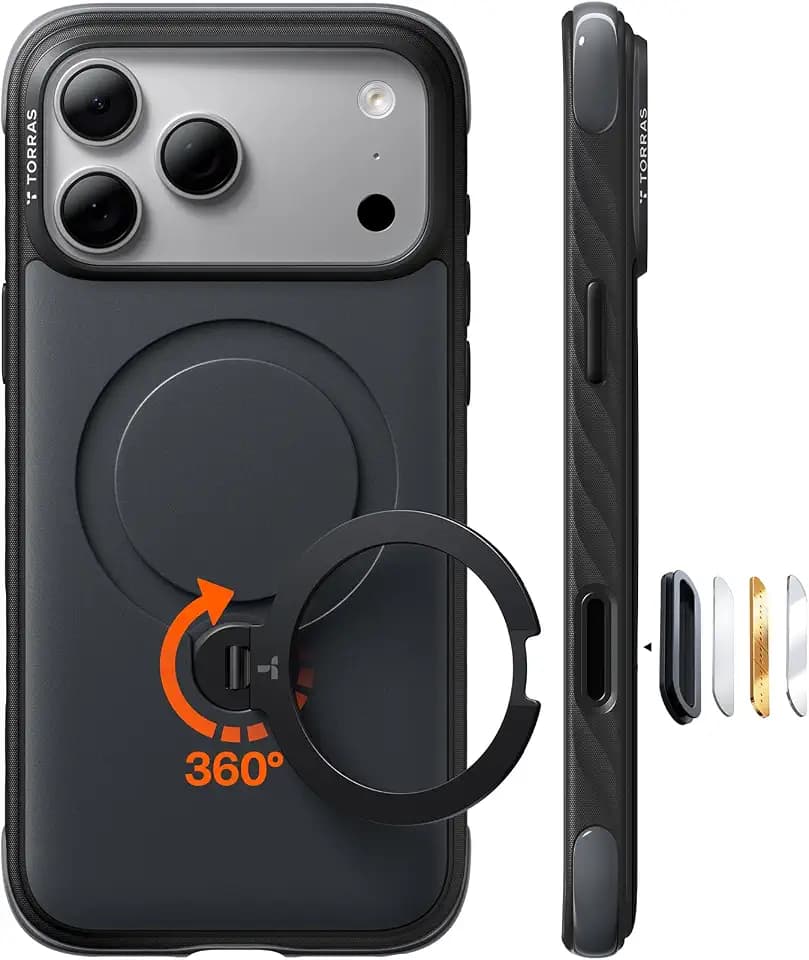 TORRAS Ostand Q3 Rugg für iPhone 18 Pro Hülle mit Wave-Grip, Schwarz
