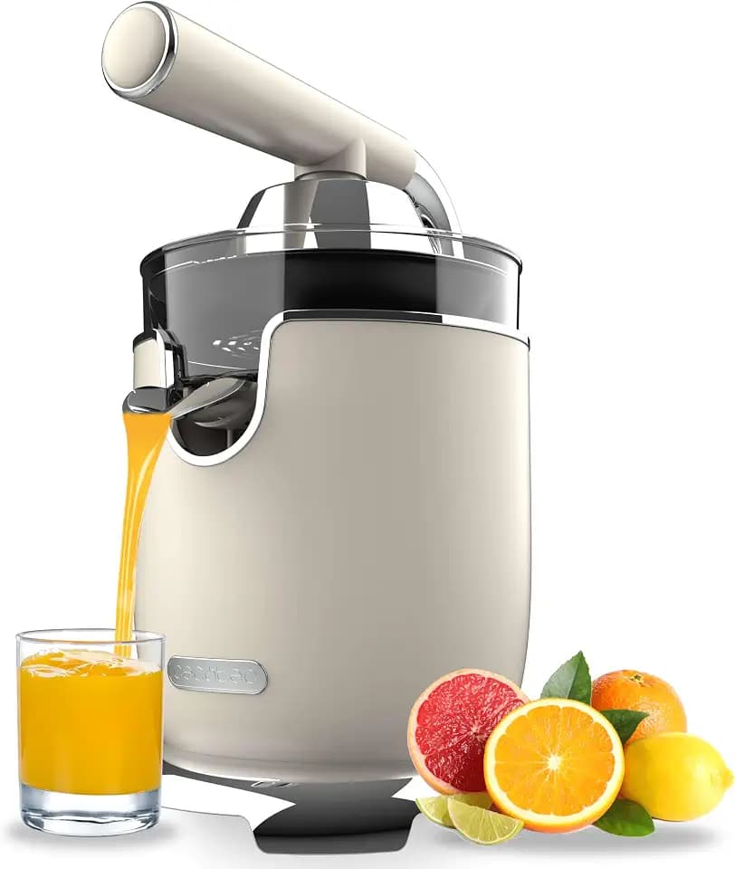 Cecotec Elektro-Zitruspresse - Orangen und Zitrusfrüchte - Xqueeze RetroJuice 1000. 1000W, Edelstahlfilter, 2 abnehmbare Konen in unterschiedlichen Größen, Hebel und Tropfstopp-System