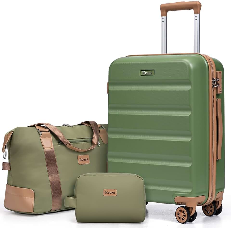 Eeeza 3 Piece Hardshell Luggage Set(20"/DB/TB,Green)