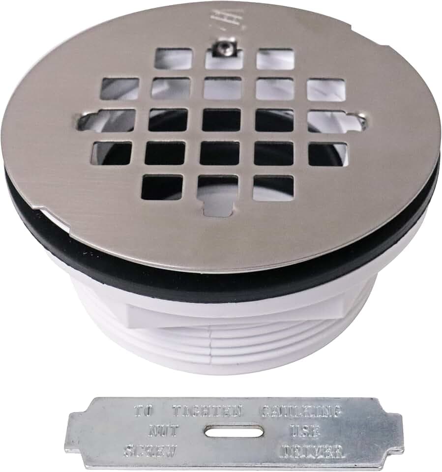 Westbrass A206P-20 2" No-Caulk PVC Compression Shower Drain with 4-1/4" Round Grid Cover, Stainless Steel