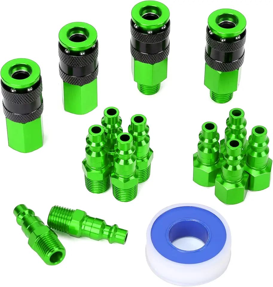 Aluminum Air Fittings, 1/4" NPT, 15 Pieces, Green
