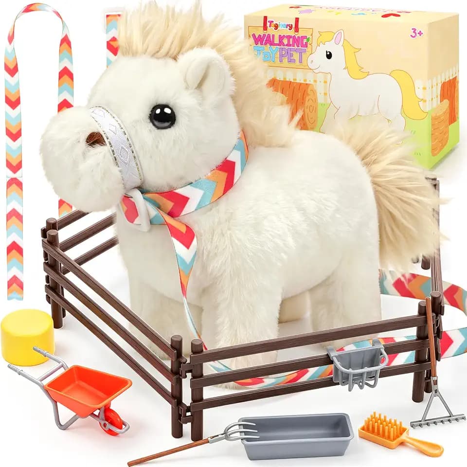 Tagitary Plush Toys Horse for Kids, Interactive Plush Toys with Leash,Can Make Sounds,Walk,and Wag Tail,Stuffed Horse Realistic Pet for Boys Girls