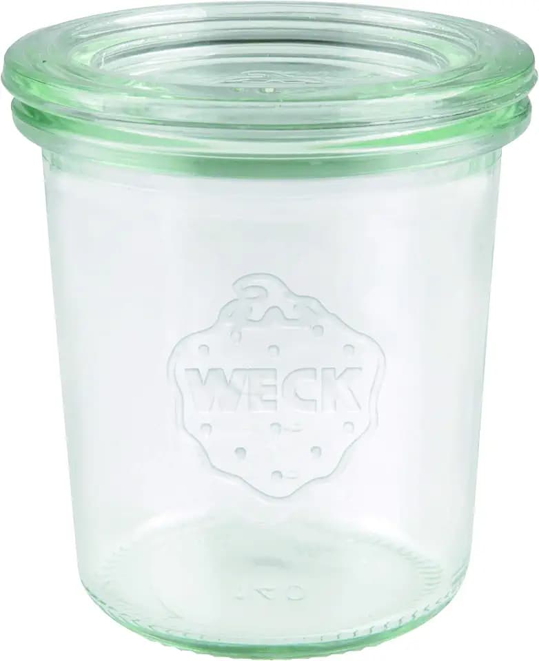 Weck 761 Sturzglas 140 ml (Hochwertiges Einweck, Einmach Glas mit Glasdeckel, zum Einkochen; Hitzebeständig, Mikrowellengeeignet, Backofengeeignet; Rundrandglas) 12 Stück durchsichtig