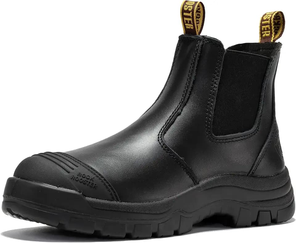 ROCKROOSTER Gammon Men's Slip On Work Boots, 6" Steel Toe Chelsea Work Boots, Toe Cap Oiled Leather Rubber Boots, Arch Support, Breathable, Comfortable, ASTM F2413-18 M/I/C EH (AK224ST & AK227EH)