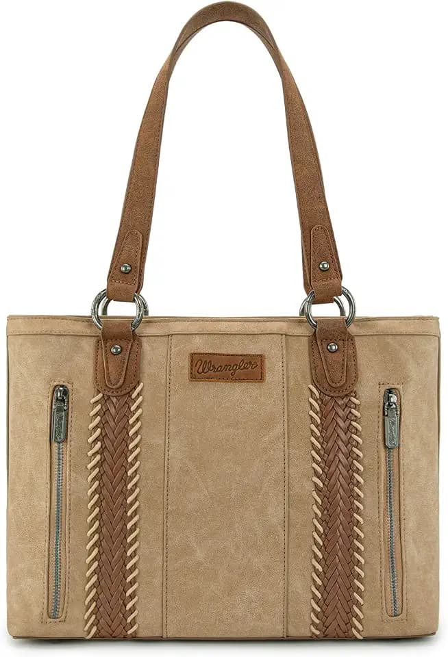 Montana West Wrangler Tote Bag for Women Multi Pockets Shoulder Bag and Western Braided Purse