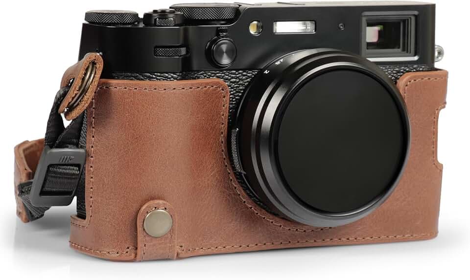 MegaGear Ever Ready Halbkameratasche aus echtem Leder, kompatibel mit Fujifilm X100VI (Braun)