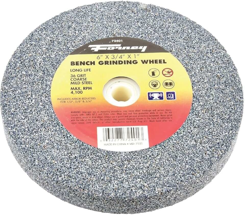 Forney 72402 Bench Grinding Wheel, Vitrified with 1-Inch Arbor, 80-Grit, 6-Inch-by-3/4-Inch