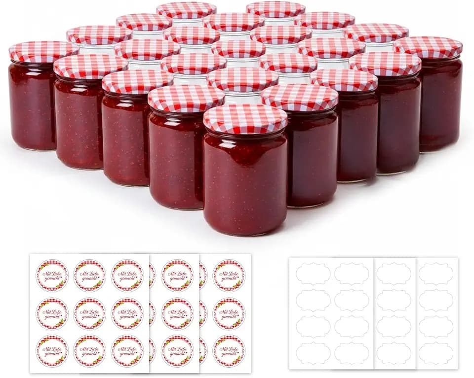 ComSaf 240ml Marmeladengläser Klein mit Rot-Weiß Kariertem Deckel 24er Set