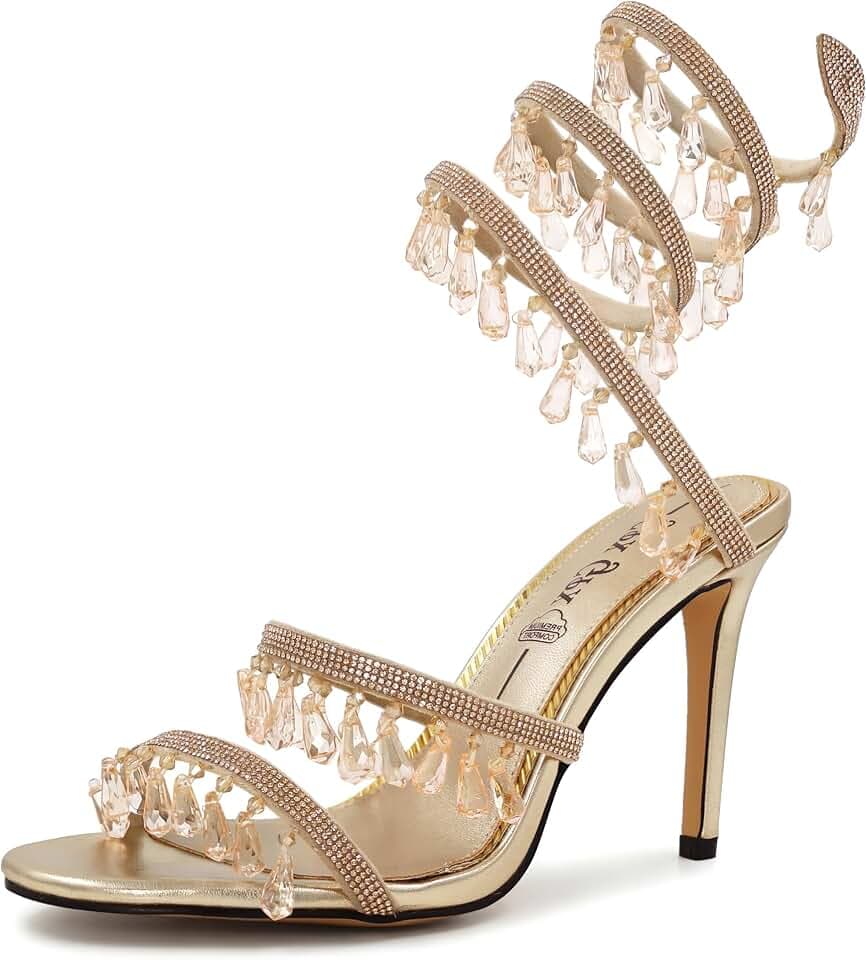 Rhinestone High Heels for Women Ankle Wrap Stiletto Sandals with Crystal Pendants Sexy Party Bridal Evening Sparkly Stiletto High Shoes