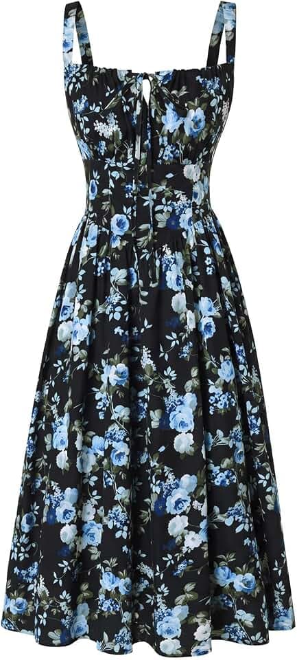 SCARLET DARKNESS Damen Viktorianisches Blumen Korsett Spaghetti Sommerkleid