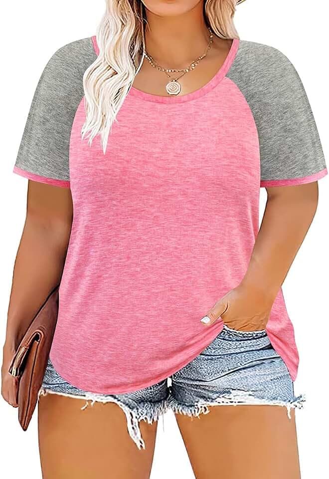 CARCOS Plus Size Tops for Women Short Sleeve Shirt Summer Star/Leopard/Tie Dye/Flower Crewneck Pullover Tunic XL-5XL