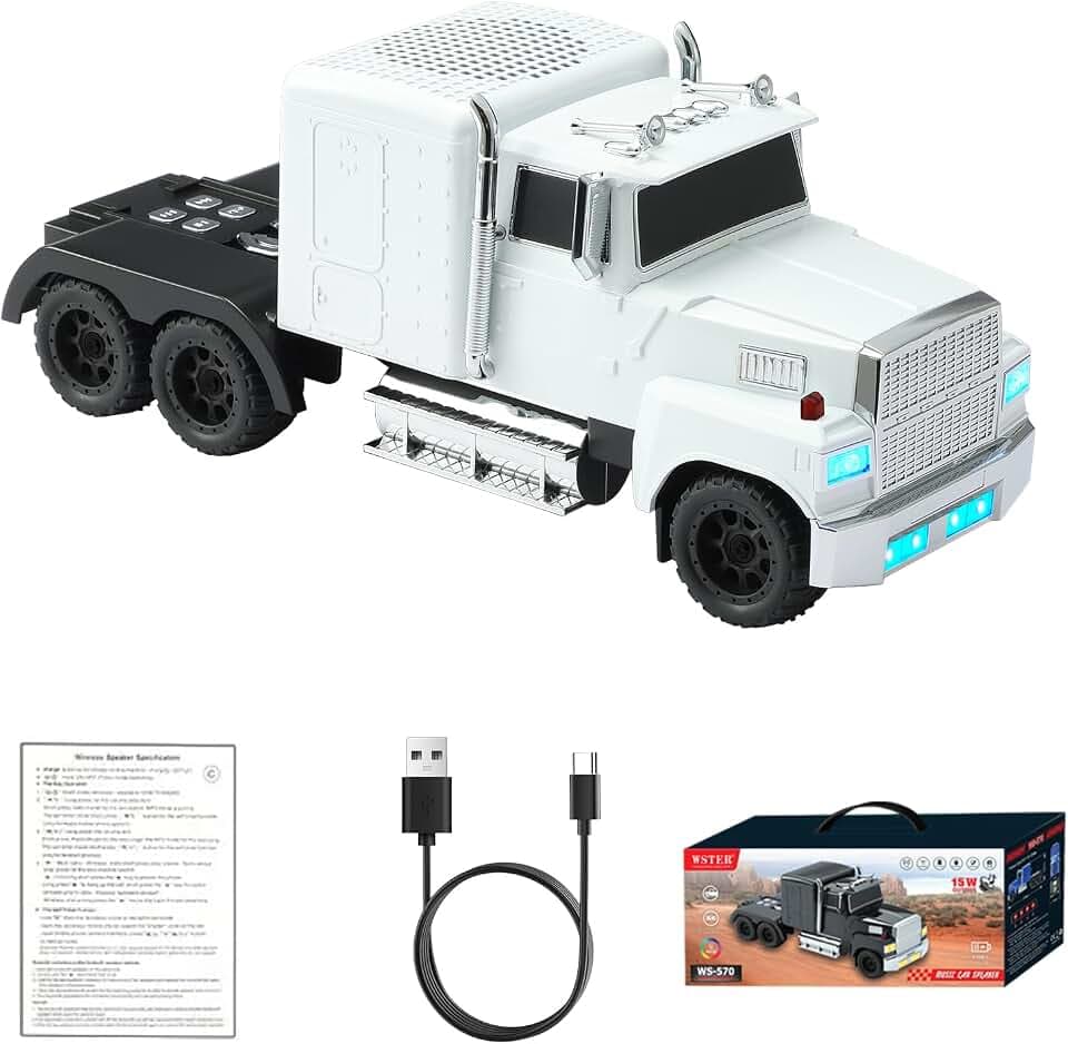 WSTER WS-570 Semi Truck Bluetooth Speaker with LED Lights (White)