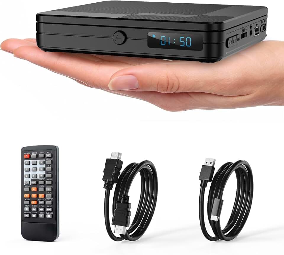 Mini DVD Player with HDMI, Remote Control, All Region Free, 1080P HD