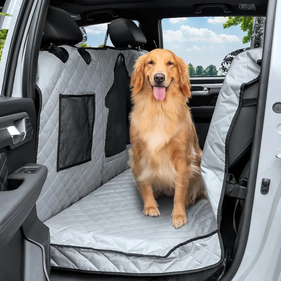 Dog Car Seat Cover for Back Seat - Waterproof Pet Hammock with Embedded Insert Door Protectors (XLarge for Crew Cab Truck with Fold‑Up Seat)