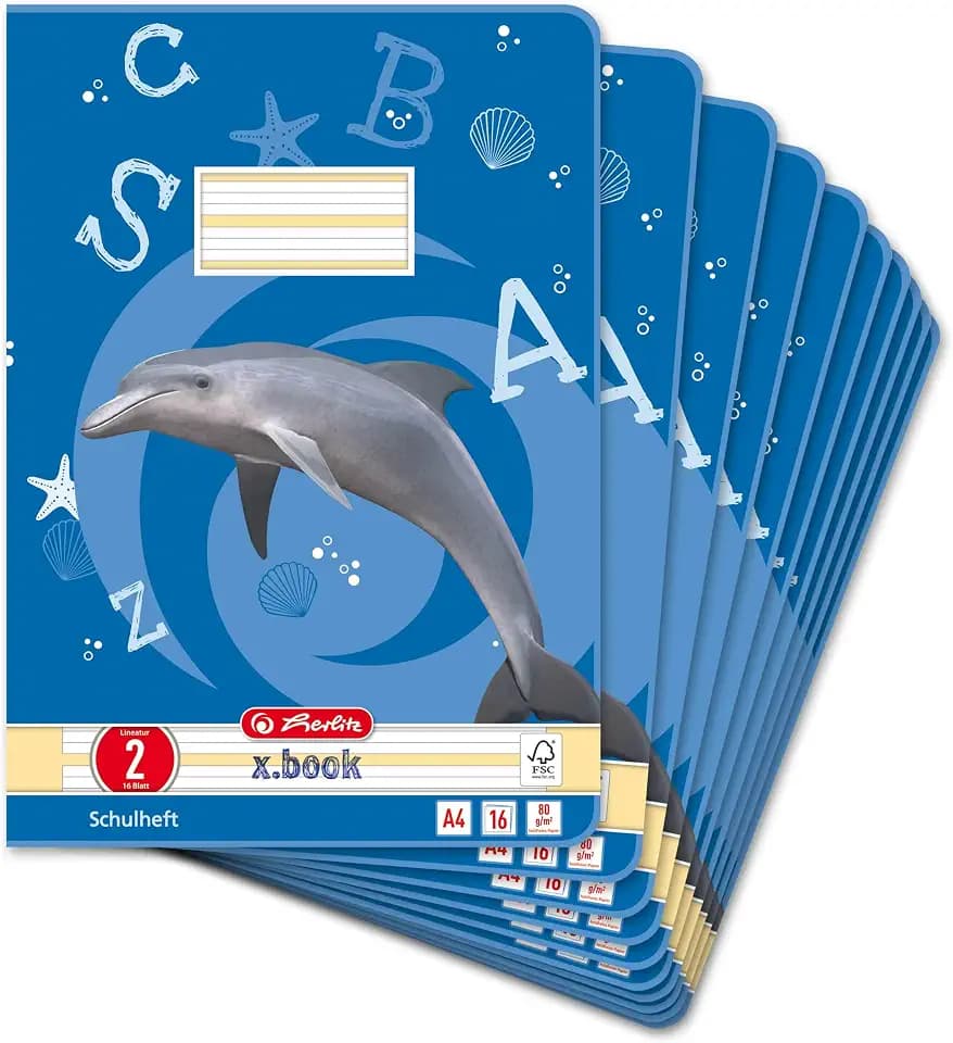 Herlitz Schulheft A4, Lineatur 2, 2. Klasse, 16 Blatt, 10 Stück