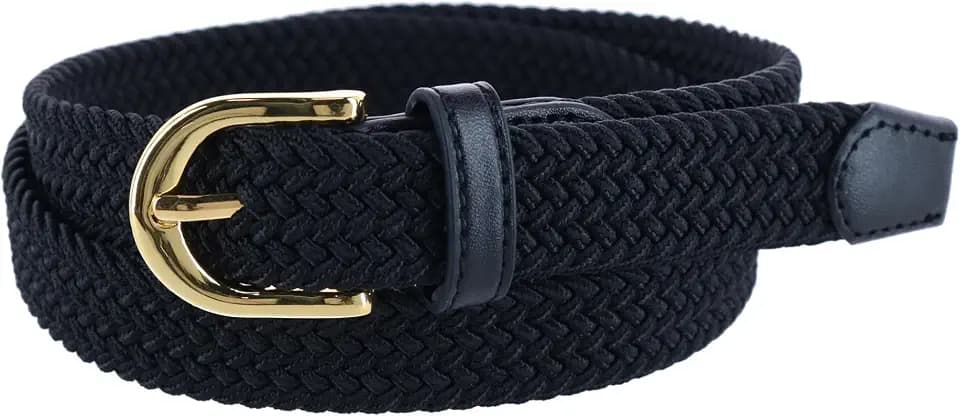CTM Women's Elastic Braided Stretch Belt with Gold Buckle 1 Inch
