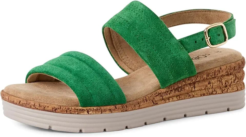 s.Oliver Damen Sandalen mit Keilabsatz aus Leder Sommer, Metallisch (Green), 41 EU