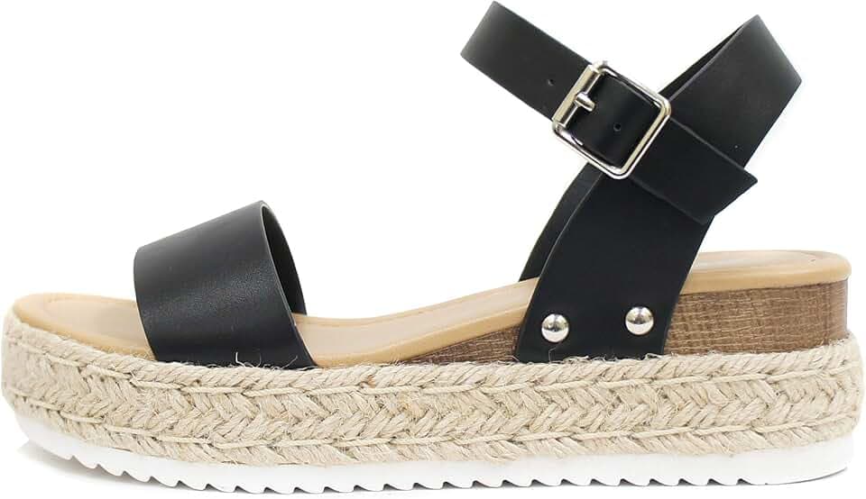 Soda CLIP ~ Women Open Toe Ankle Strap Platform Espadrille Sandal