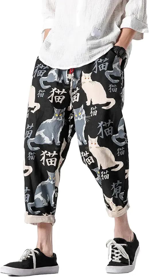 Mens Harem Pants Wide Leg Capri Pants Casual Streetwear Japanese Shorts