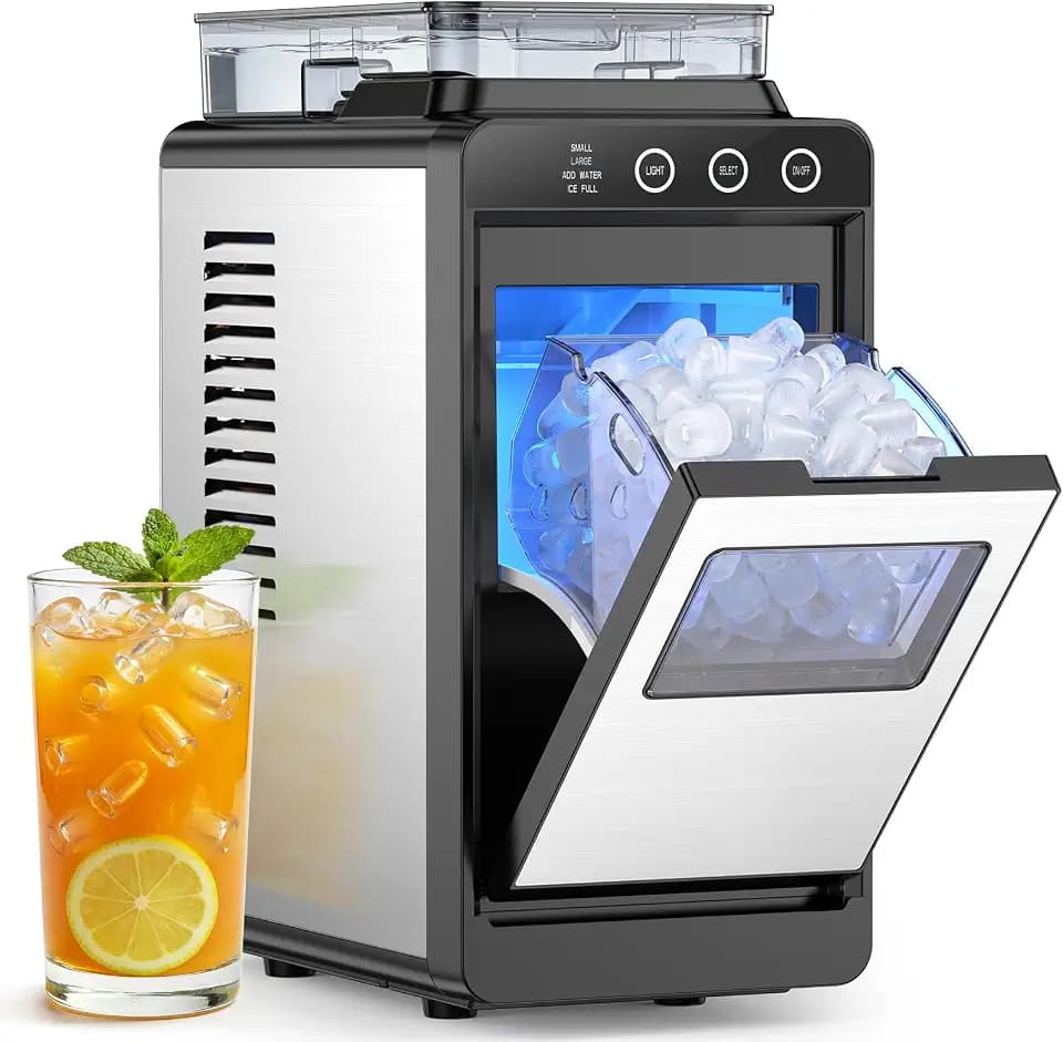 COWSAR Ice Maker Countertop, Portable Ice Machine with External Water Tank, 26 lbs/24Hrs, 8 Cubes in 6 Mins, Self-Cleaning Quiet Compact Commercial Ice Makers for Home, RV, Camping