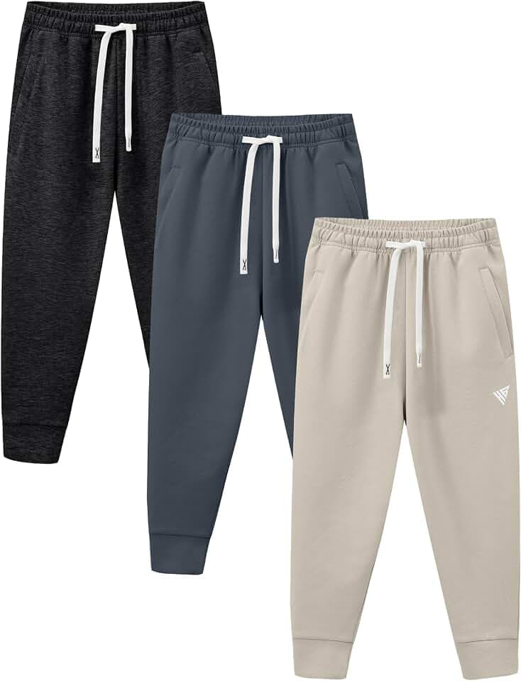 HIBETY 1/3 Pack Jungen Jugend Kinder Athletik Hose, Feuchtigkeit-Wicking atmungsaktive Baumwolle Sweathosen mit elastischer Schnüre