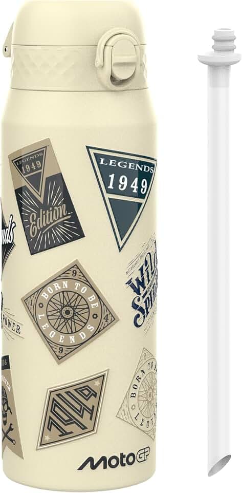 MotoGP Klassische Legenden Vakuumisolierte Edelstahl-Trinkflasche, 750ml (24oz), Auslaufsicher, Einhandöffnung, Sichere Verriegelung, Spülmaschinenfest, Tragegriff, Langlebig, Ideal für Sport
