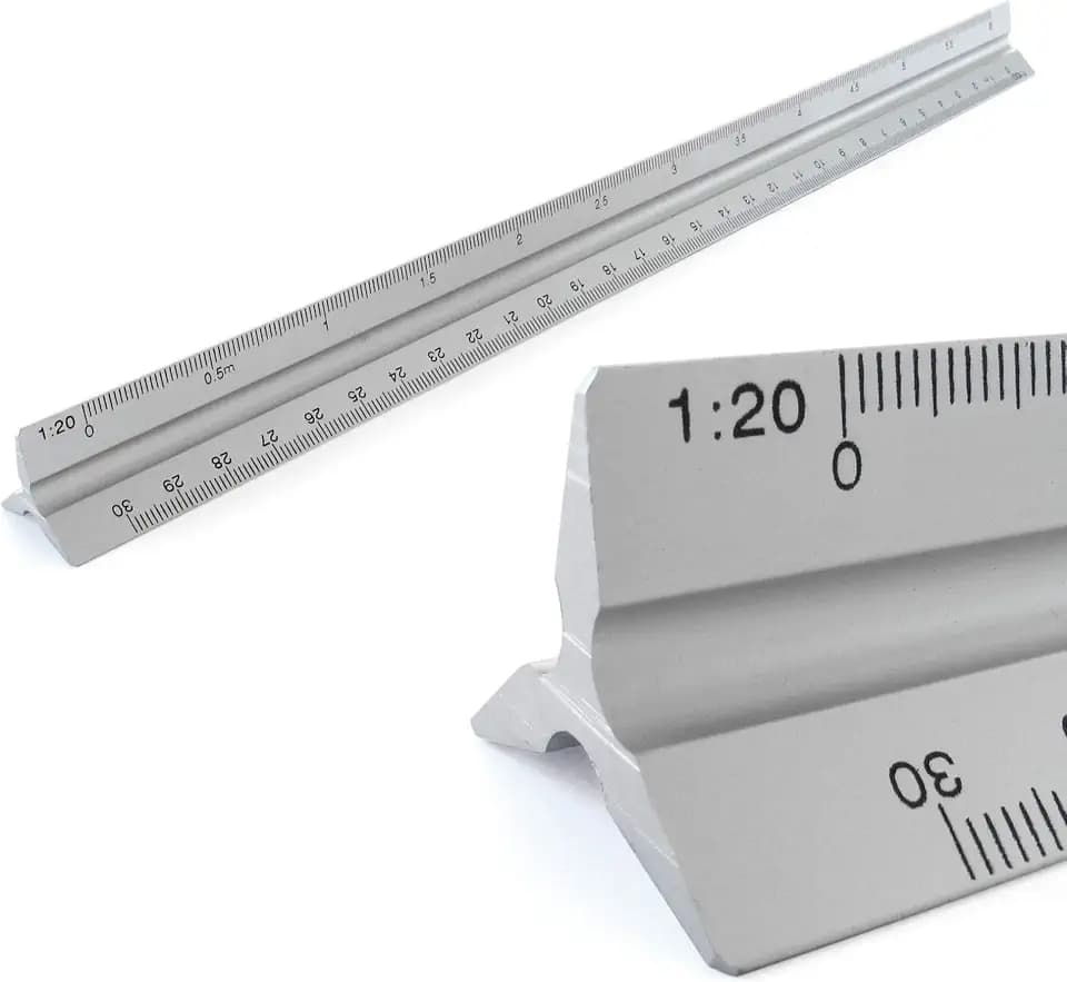 Maßstab Lineal Alu Dreikantlineal Dreikantmaßstab Scale Ruler 1: 20, 1: 25, 1: 50, 1: 75, 1: 100, 1: 150, 30cm lang Dreieckig Maßstab