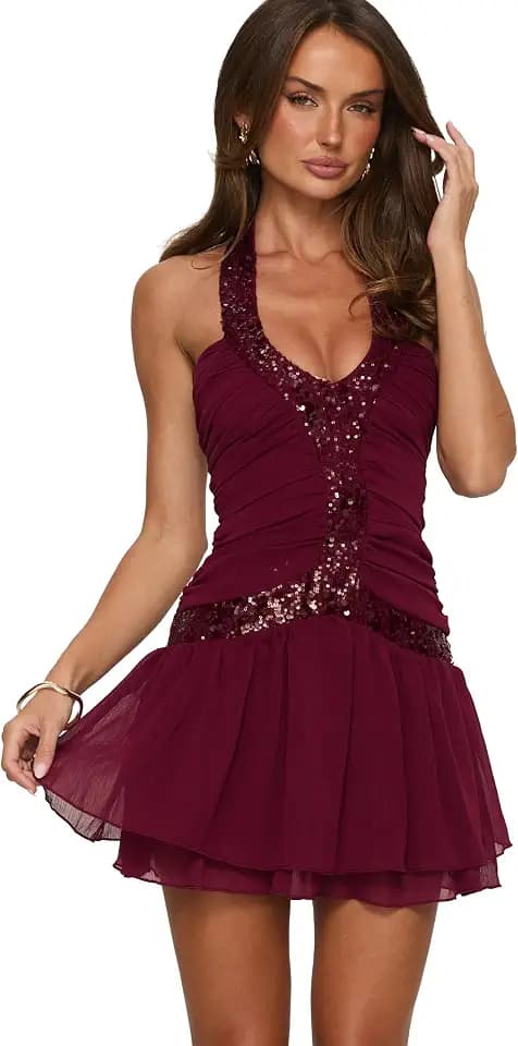 Princess Polly Women's Aisleigh Sequin Halter Mini Dress