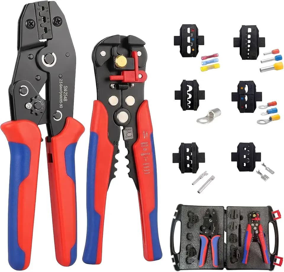 Crimpzange Wechselbacken Set mit 6 Köpfen,Elektrische Kabelschuhzange