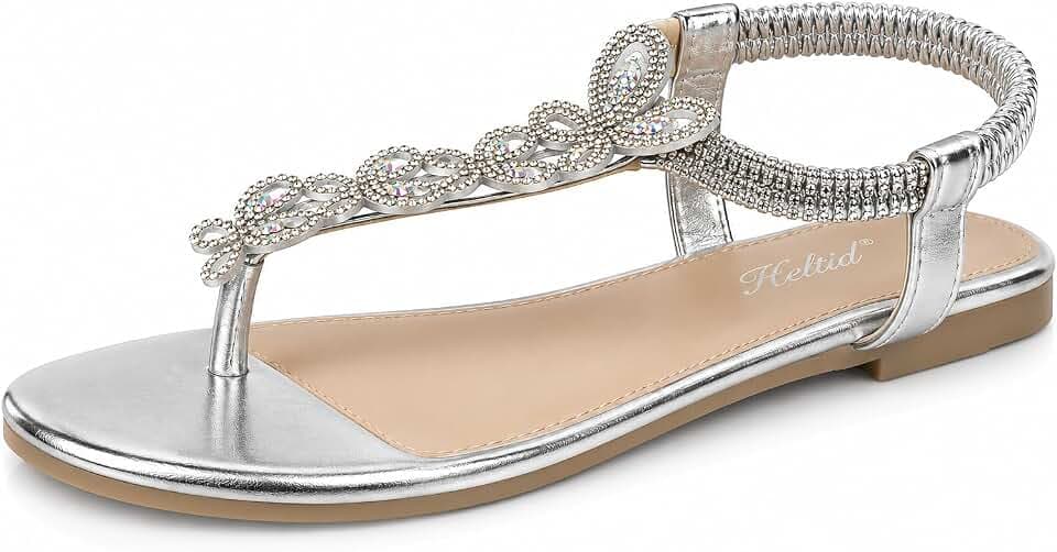 Women's Rhinestone Thong Boho Flat Sandals Sparkly Bling Butterfly