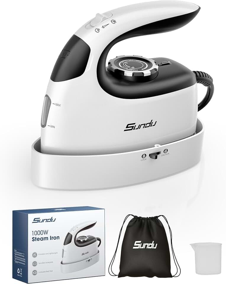 Sundu Mini Steam Iron with Rotary Temp Control for Travel & Sewing