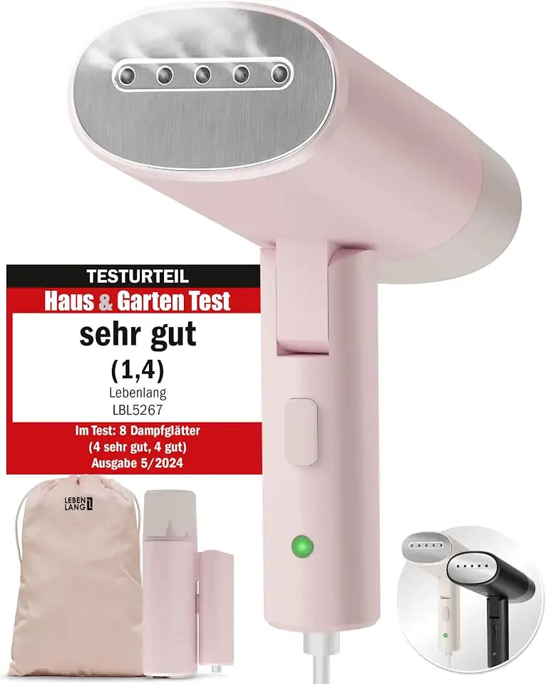 LEBENLANG Steamer Dampfglätter Reise - Kompakt Faltbar & Inkl. Reise Set