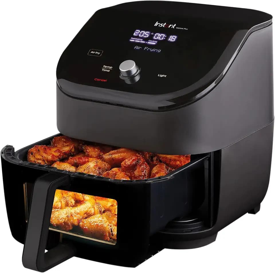 Instant Vortex Plus mit ClearCook - 5.7L Digitale Heißluftfritteuse, Schwarz, 6-in-1 Smart-Programme - Frittieren, Backen, Braten, Grillen, Dehydrieren, Aufwärmen, Großes Fassungsvermögen -1700W