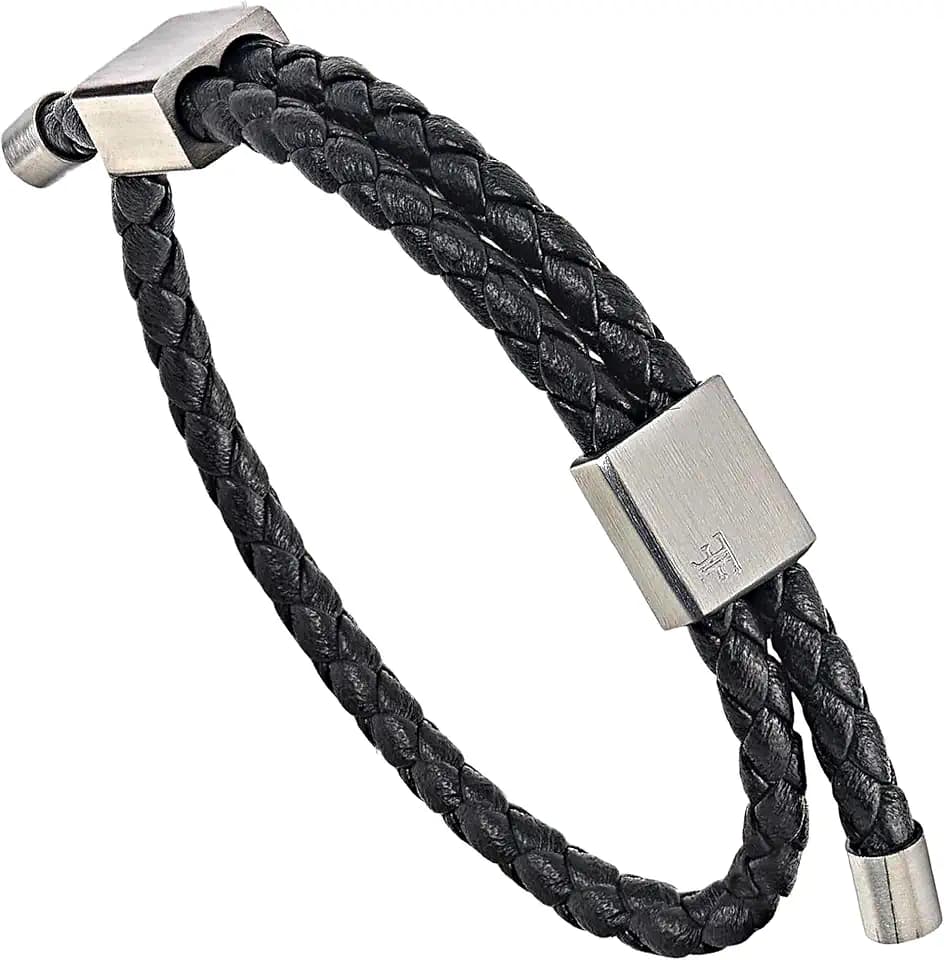 Forge & Foundry Men's Adjustable Black Braided Leather Bracelet