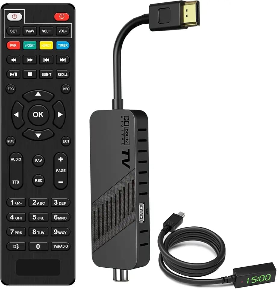 Leyf DVB-T2 DVB-T2 Decoder Full HD 1080P, TV-Decoder, versteckt hinter dem TV, Digitalanzeige, HEVC H265 Main 10 Bit, 2-in-1-Fernbedienung, HDMI/AV, USB