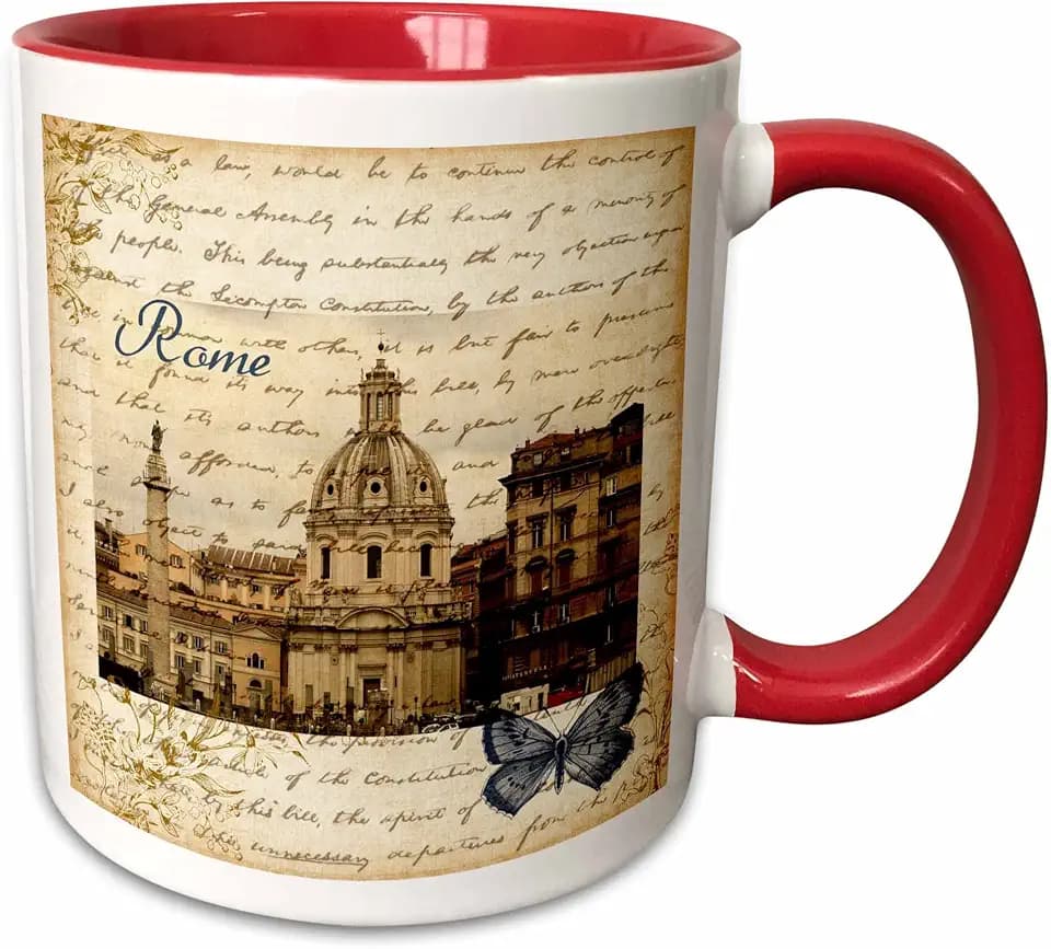 3dRose PS Vintage - Rome, Italy Vintage 11oz Two-Tone Red Mug