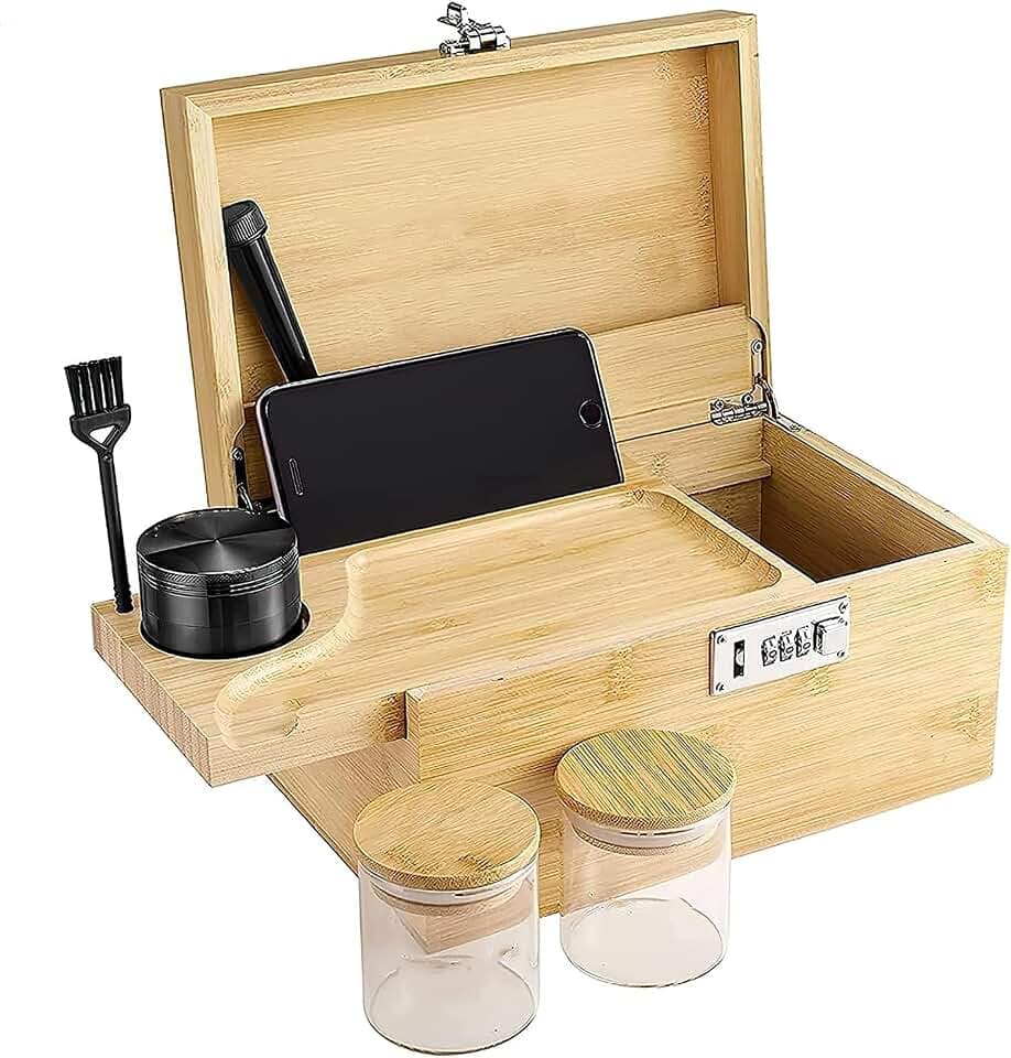 Polegas Bambusbox mit Zahlenschloss, Dekorative Aufbewahrungsbox aus Holz